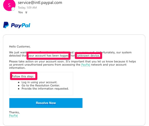 Phishing email typos example | White Blue Ocean
